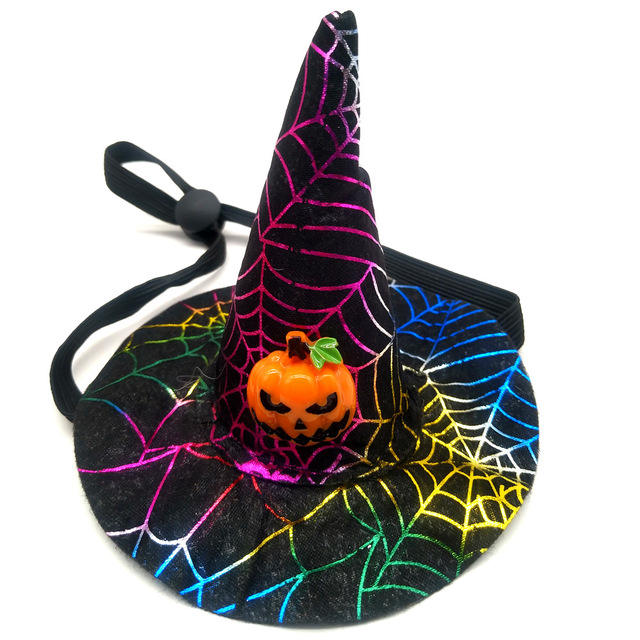 Halloween Spider Web Witch Hat Elastic Hair with Pet Supplies Dog Cat Pumpkin Bat Hat Hair Accessories