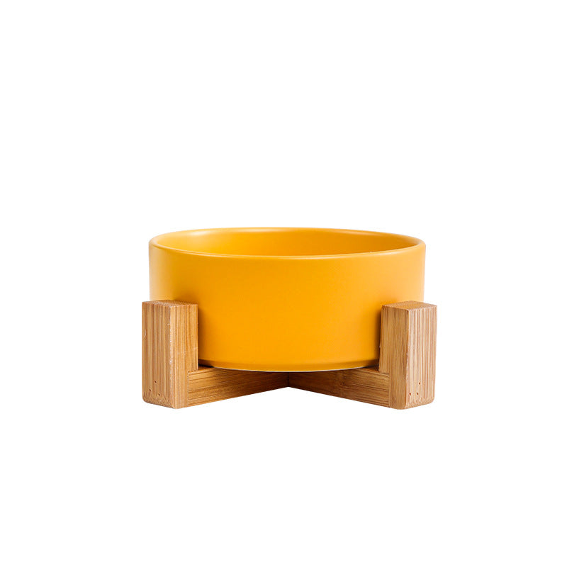 Tableware Wooden Shelf Salad Bowl Noodle Bowl Key Storage Pet Bowl Wooden Shelf Cat Bowl Ceramic Dog Food Double Bowl