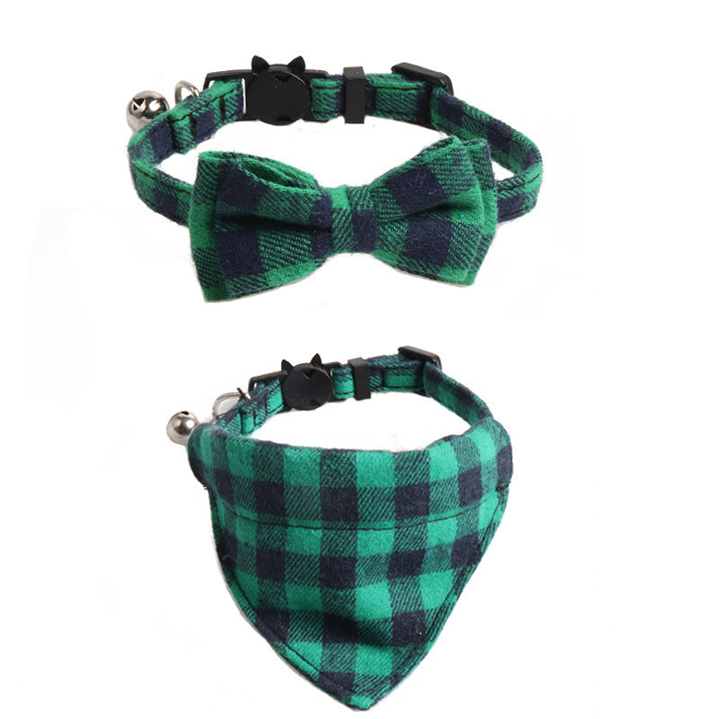 New Plaid British Two-Piece Bow Tie Cat Collar Triangle Scarf Set