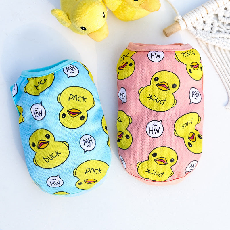 Spring And Summer New Dog Pet Cat Clothes Large Yellow Duck Vest Mesh Pet Supplies