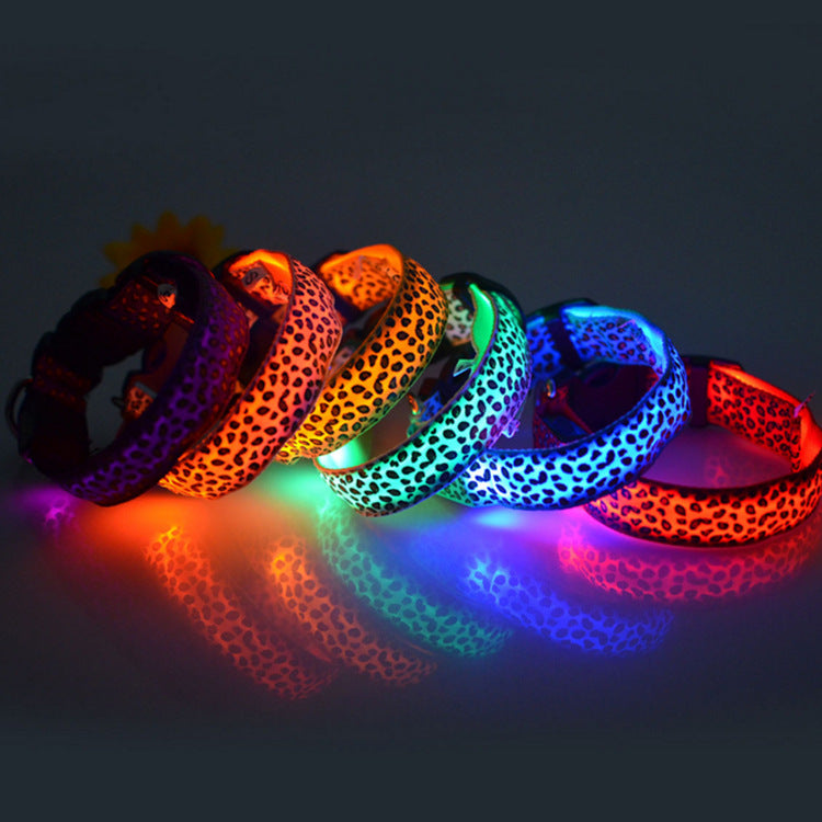 Leopard Collar LED Light-Emitting Dog Belt Light-Emitting Collar Dog Collar Dog Chain Small And Large Pet Supplies