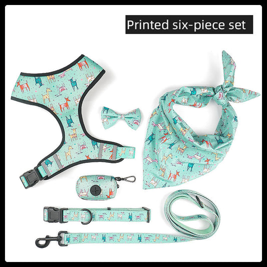 Printed Six-Piece Pet Supplies Comfortable Polyester Dog Strap With Double-Sided Printing Dog Chest Strap