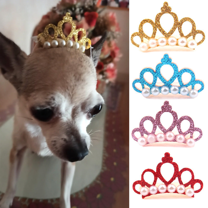 New Pet Products Cat Frog Clip Crown Pearl Head Teddy Pet Head Flower Hair Clip Pet Products Headwear