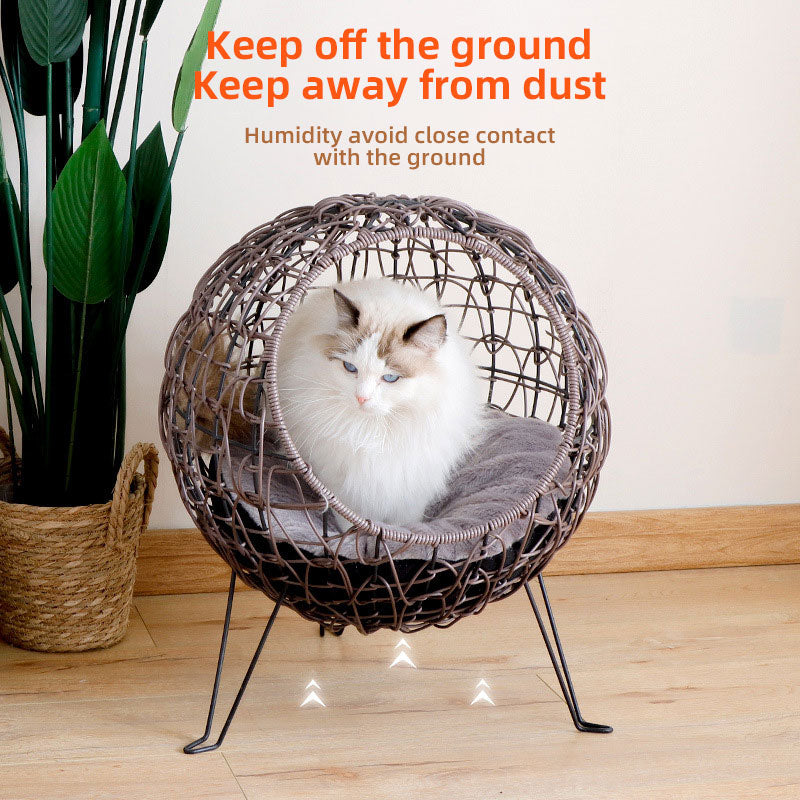 Cat'S Nest Imitation Rattan Warm Semi Closed Rattan Woven All Season Universal Washable Cat Bed Articles