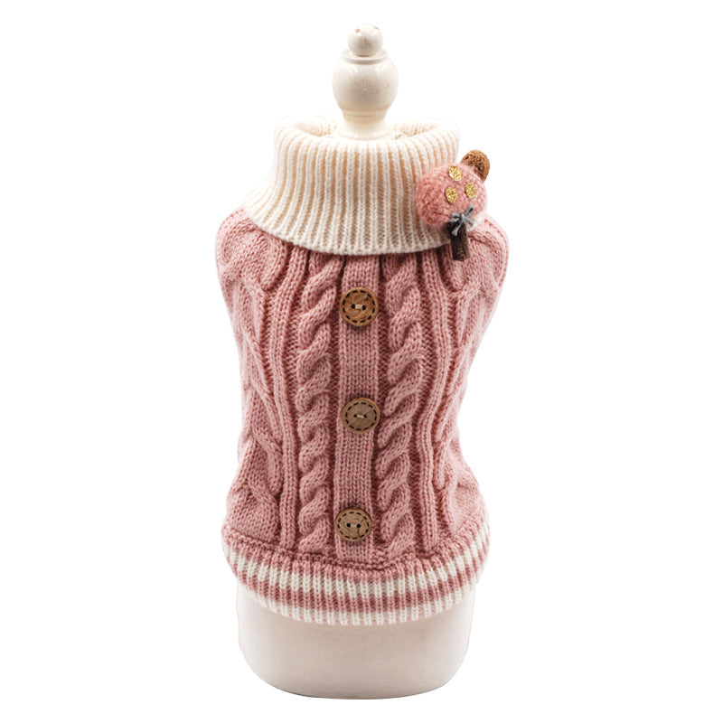 Dog Clothes Autumn And Winter Pet Clothes Dog Clothes Sweet Button Sweater Teddy Cat Clothes