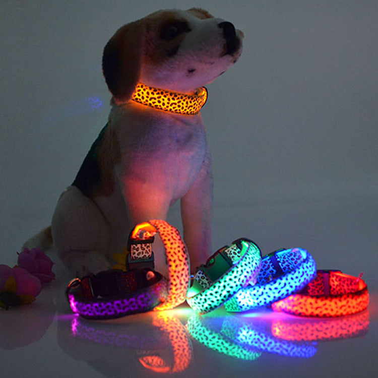 Leopard Collar Led Luminous Dog with Luminous Collar Dog Collar Dog Chain Large, Medium and Small Pet Supplies Mixed Batch