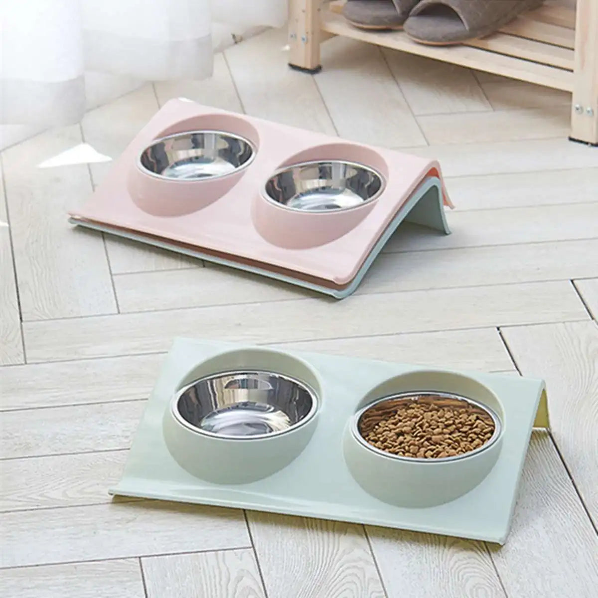 Dog Food Double Bowl Pet Products Stainless Steel Pet Bowl Pet Feeding Tool Tableware Cat Dog Puppy Travel Feeding Feeder