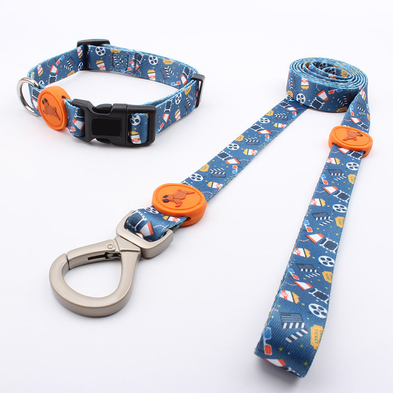 Printed Dog Leash Vest Large Dog Pet Leash Suit Cute Pet Collar Big Dog Leash Three Piece Set