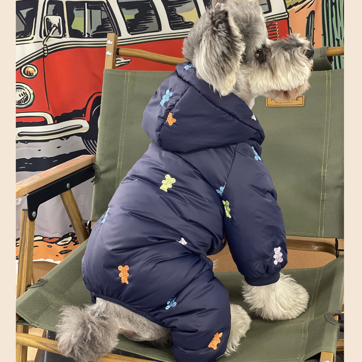 Dog Clothes Thickened In Autumn And Winter Keep Warm Teddy Schnauzer Bomei Bug Bear Hooded Pet Four Legged Down Jacket