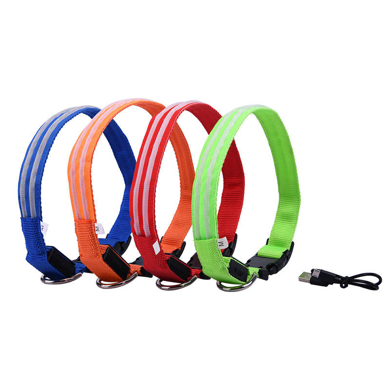 Pet Supplies LED Flash Dog Collar Nylon Translucent Double Fiber Medium Large Neck Usb Luminous Collar