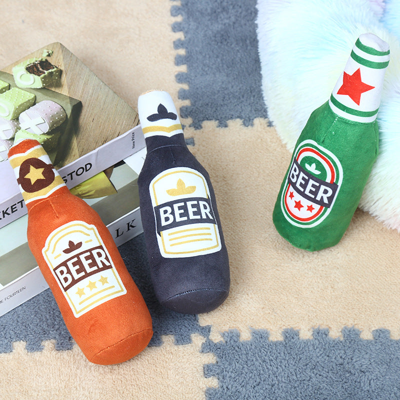 New Plush Filled Vodka Whisky Bottle Squeaking Noise Pet Dog Bite Resistant Molar Toy