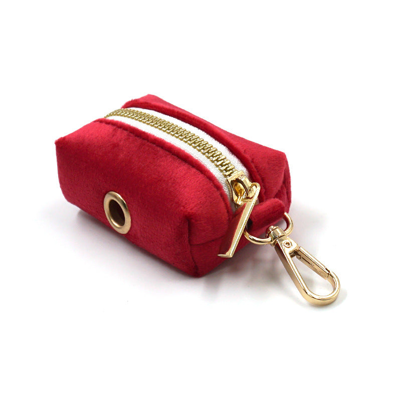 Christmas Red Thick Velvet Gold Buckle Pet Collar Leash Bow Dog Poop Bag Set Christmas Pet Supplies