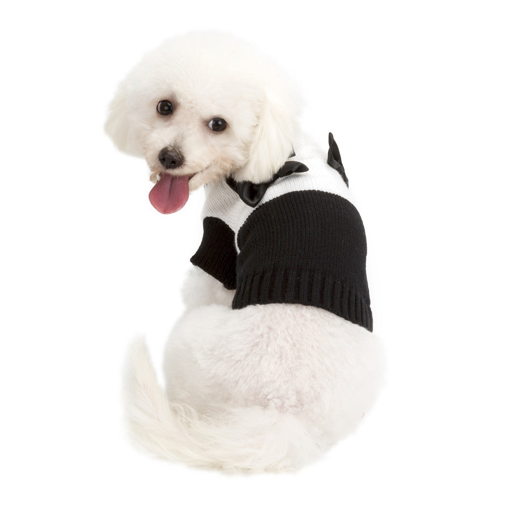 New High Quality Pet Clothes Black And White Bow Sweater Teddy Bear Pet Puppy Clothes